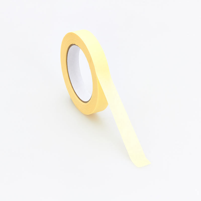 Nastro autoadesivo in carta semicrespata gialla con adesivo in gomma naturale e resine in solvente.